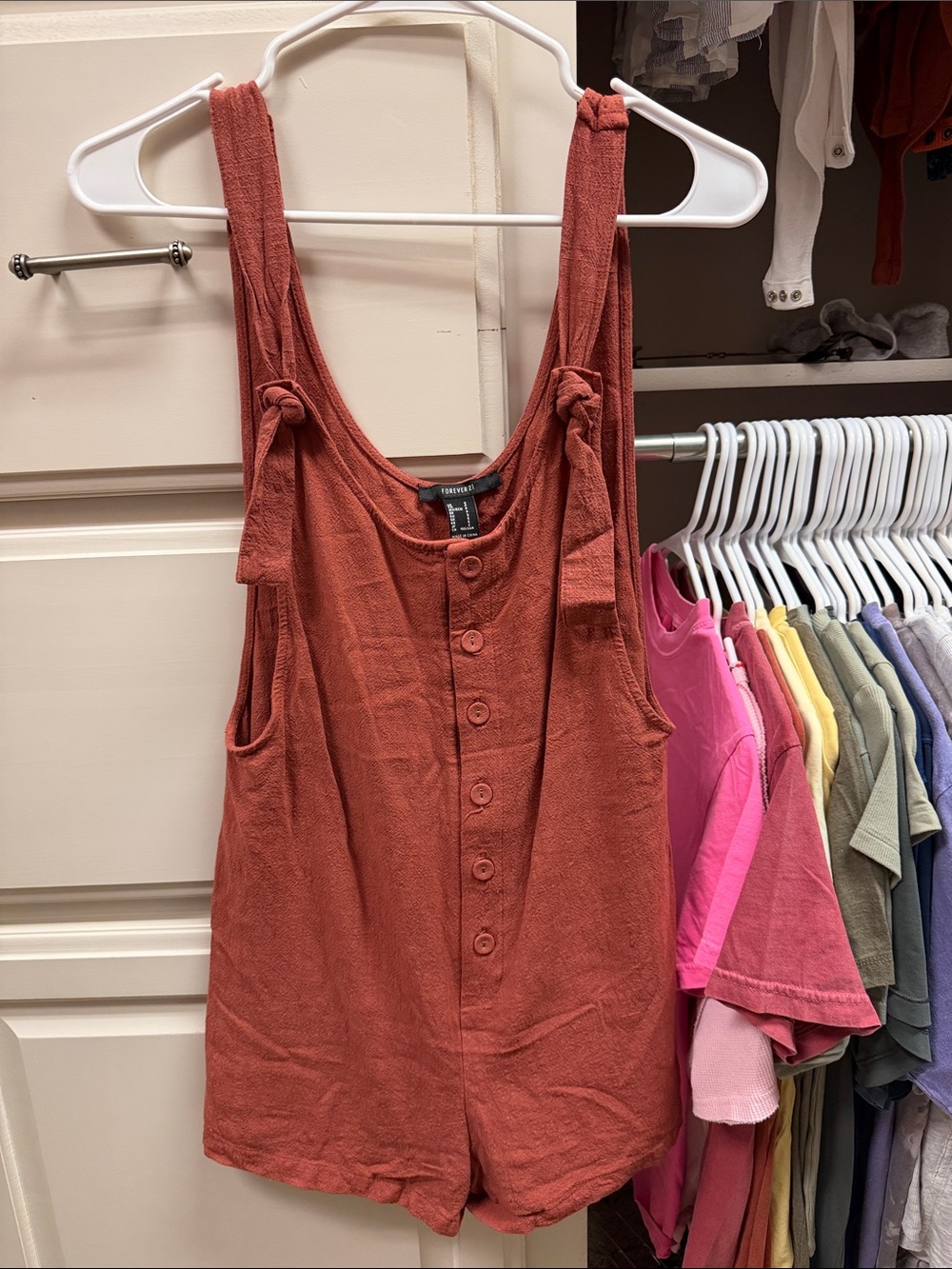 Forever 21 Rust-Red Button-Front Knit Romper